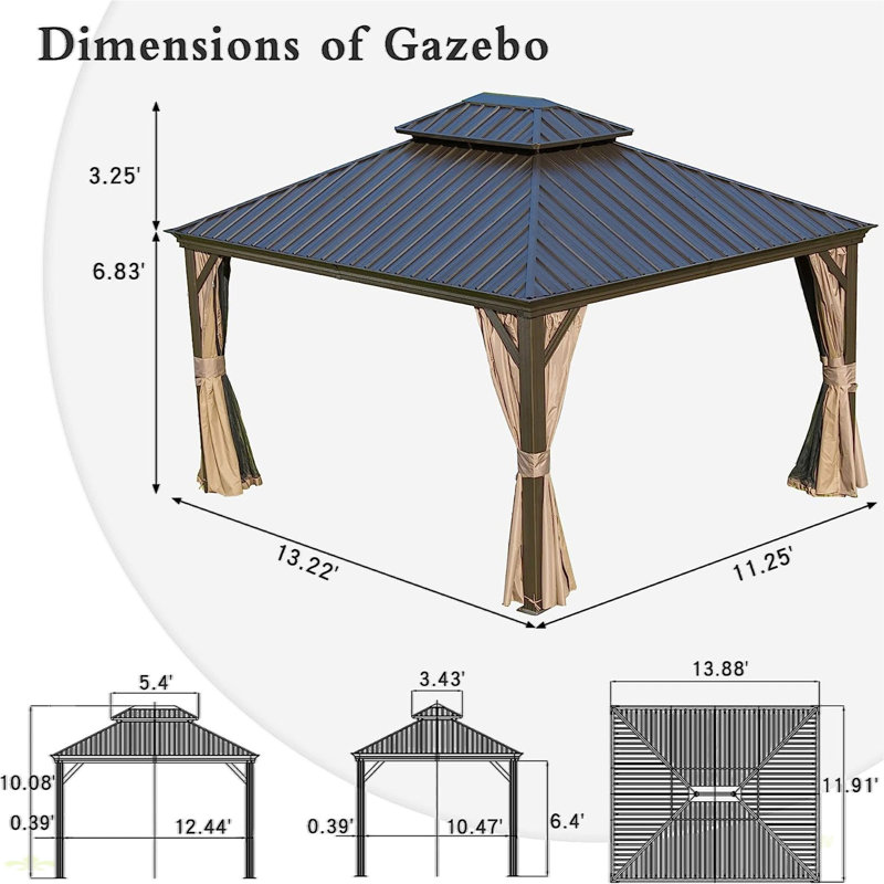 Wooden Coated Aluminum Frame Canopy With Galvanized Steel Double Roof, Brown