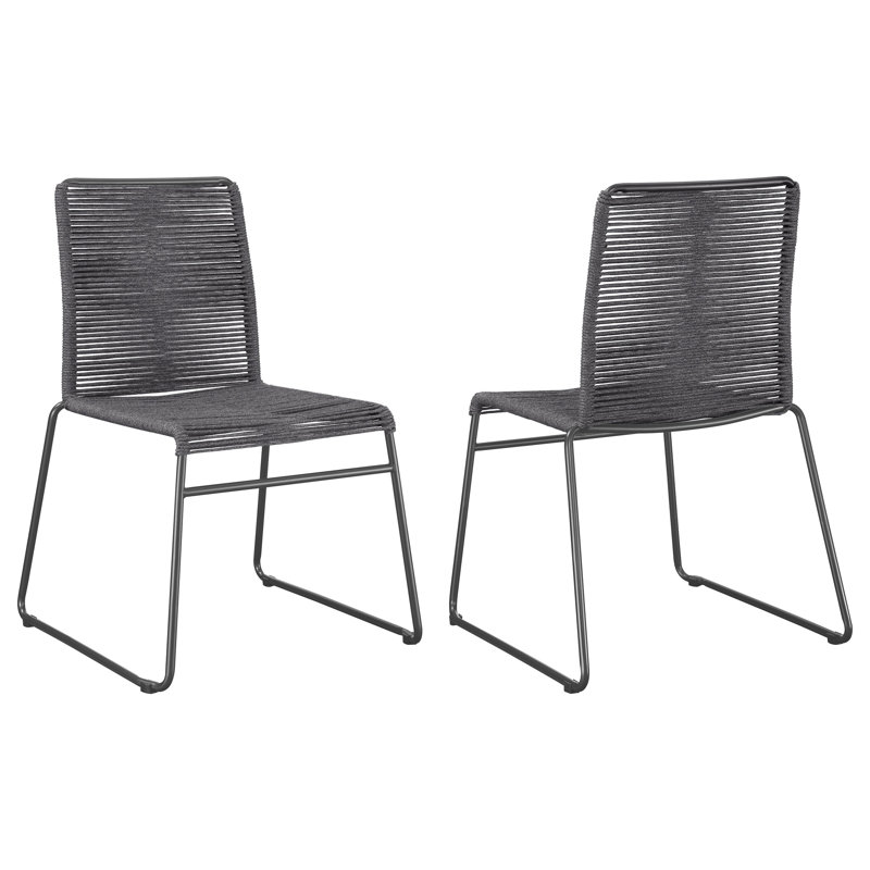 Ensemble de 2 chaises d'appoint empilables en corde tissée gris anthracite