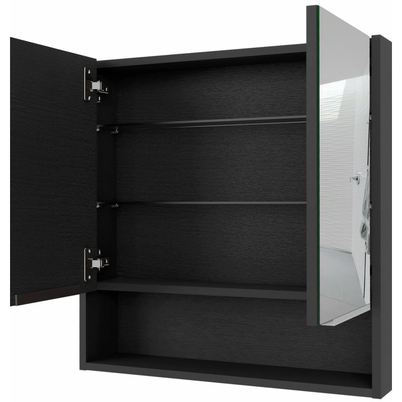 Pharmacie moderne avec miroir - H 24,91 po x l 5,81 po x P 23,91 po, Noir