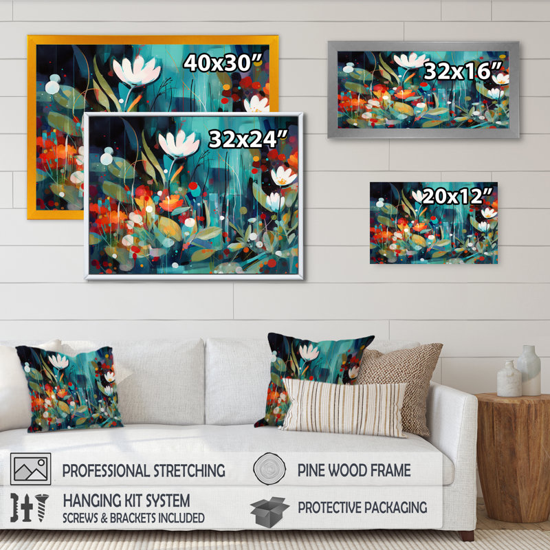 Nayte Red Vibrant Garden Symphony II sur impression sur toile, H 16 po x l 32 po x P 1 po, Cadre flottant noir