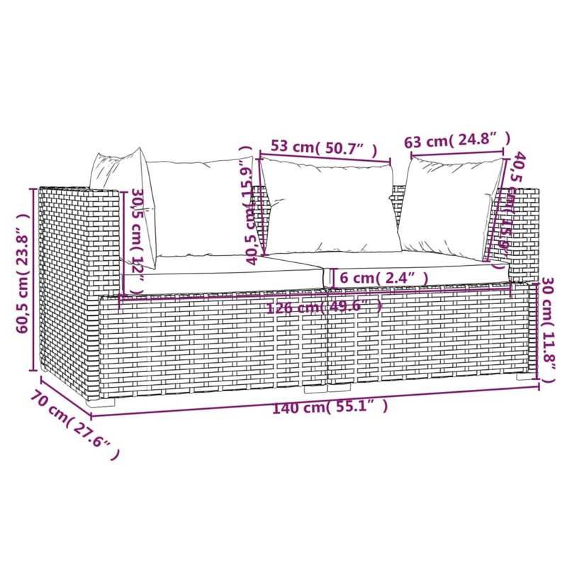 Canapé de patio carré de 55,1 po de largeur avec coussins Vogele, Rouge cannelle, Brun