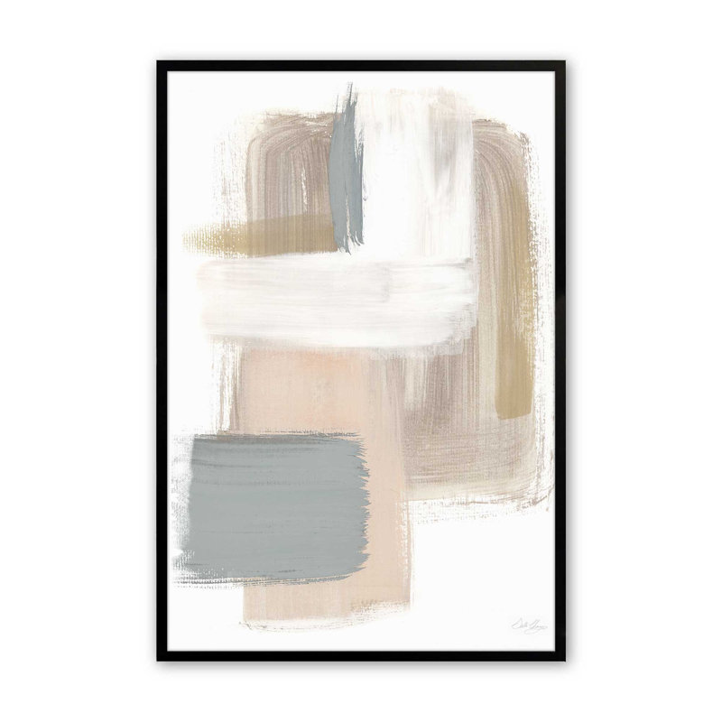 «Beige Ballet V1» sur papier, H 11 po x l 9 po, Cadre noir satiné