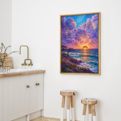 Vibrant Ocean Sunset Waves Coastal Seascape Nature Decor Framed Canvas Master Bedroom Wall Art Work Print