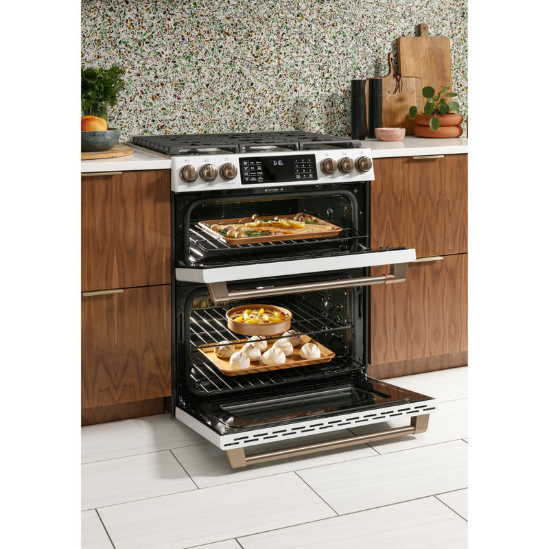 Café 30" 6.7 cu. ft. Smart Slide-in Gas Range with Griddle, Matte White