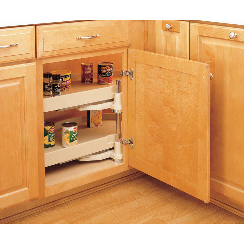 Rev-A-Shelf Polymer Half-Moon Pivot and Slide 2-Shelf Lazy Susan Organizer for Blind Corner Cabinets, Cream, 33" W