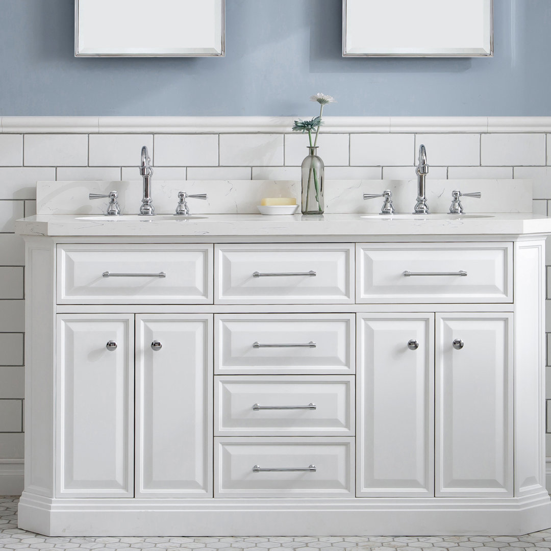 Bruning 60" Carrara Quartz Countertop Bath Vanity with Faucet Willa Arlo™ Interiors Faucet