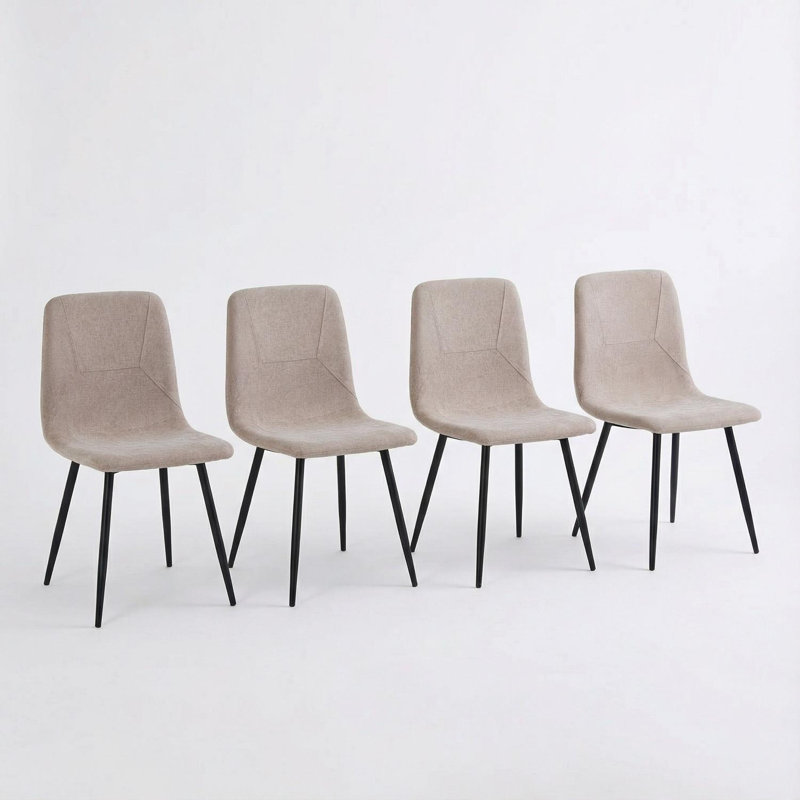 Linen Upholstered Black Steel Frame Dining Chairs, 2, Brown