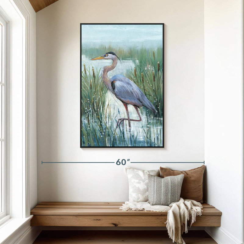 Marsh Heron II, 31" x 46", Floating Frame Black