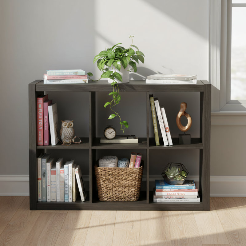 Charcoal Grey, 6-Compartment Storage Rack, Multi-Scene Floor-Standing Shelf For Home Use, Suitable For Living Room, Study, Bedroom, And Simple, Compartmentalized Organization.
