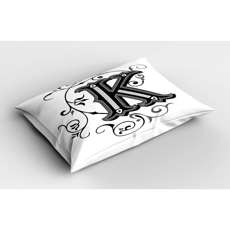 Black and White Medieval Letter K Polyester Pillow Sham