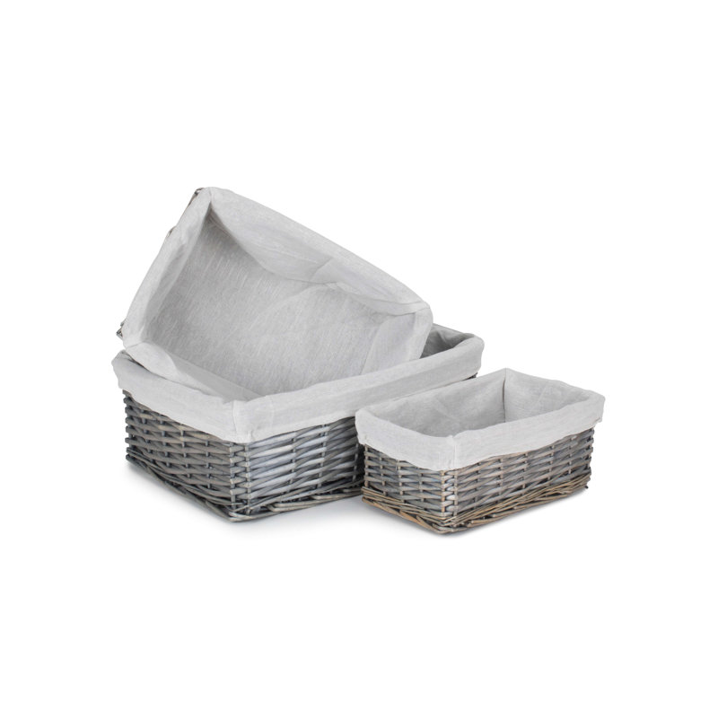 Wicker Lined Storage Basket Set 3, Antique Wash