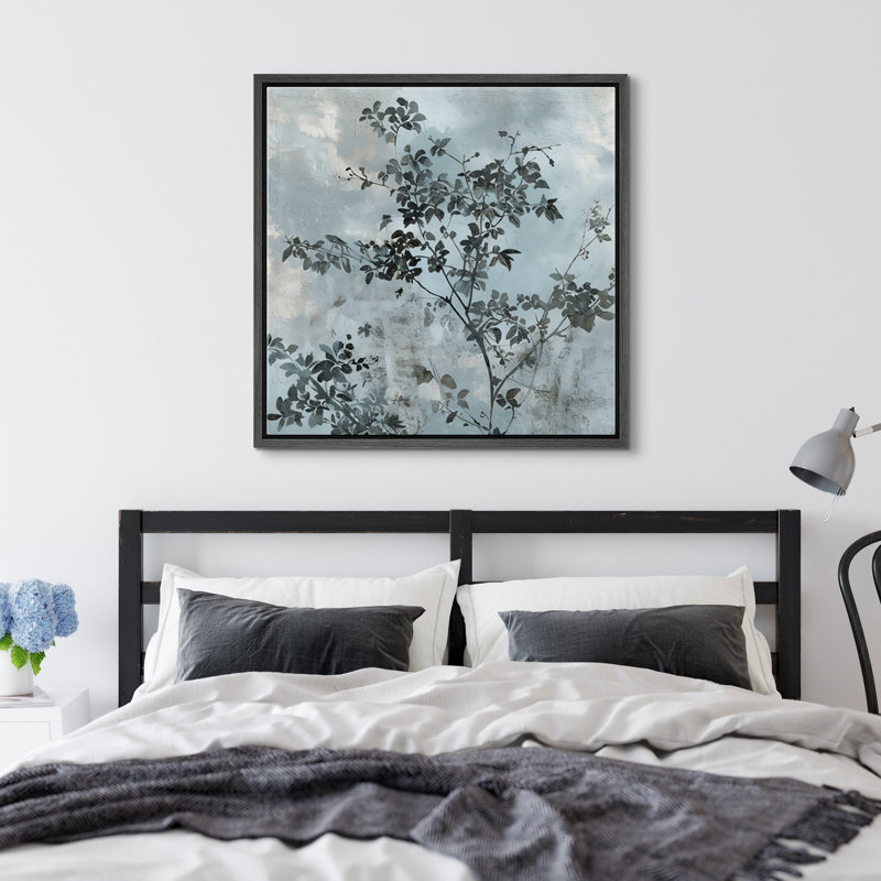 Tree Branch Leaves Abstract Background, 16" H x 16" W, Black Floater Frame