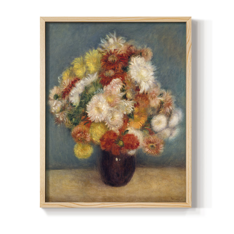 "Colorful Chrysanthemums", reproduction encadrée - bois massif, Naturel, H 11 po x l 9 po