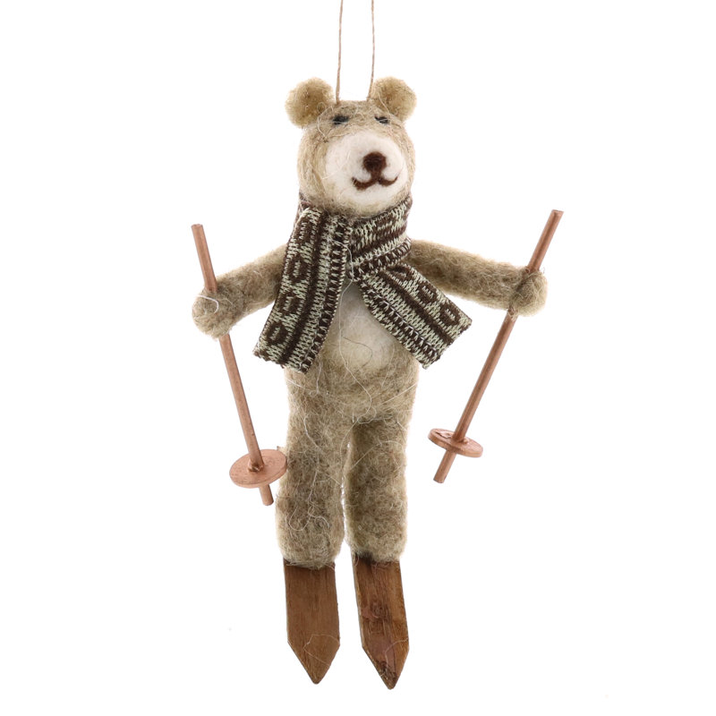 Ornement figurine suspendue feutre sur skis