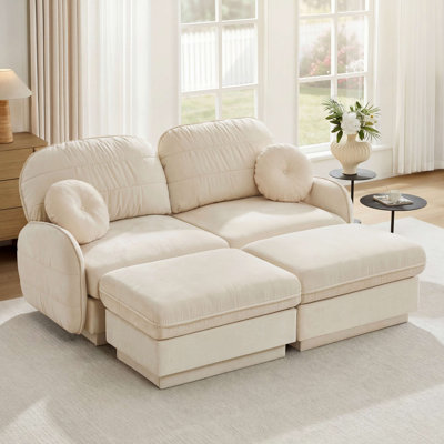 Chenille Cloud U-Shaped Loveseat Sofa,Deep Seat Sofa Couch With Movable Ottomans,Exquisite Round Pillows And Quilted Back Cushions,Recessed Base Frame Legs,Easy Assembly