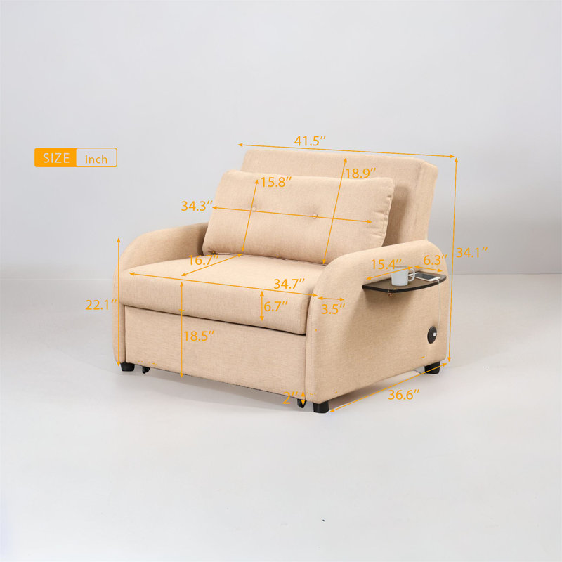 Canapé-lit 41,5 po Berteal, Beige / mélange de lin