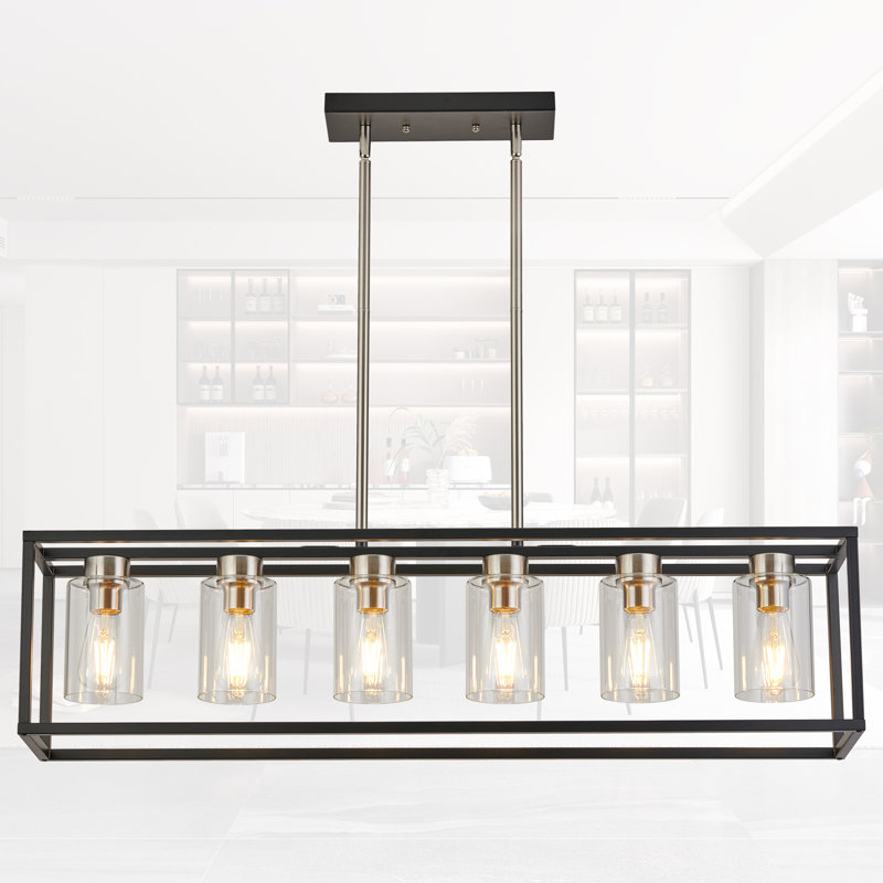 Luminaire suspendu carré / rectangulaire à 5 lumières Allyn, Brushed Nickel / Black, 6