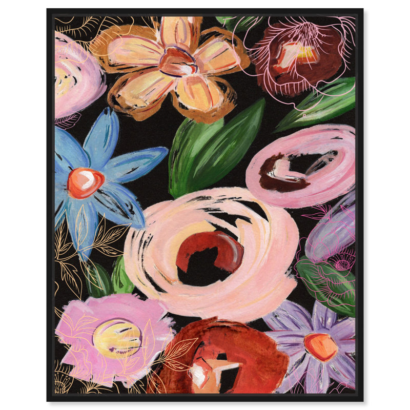 Art de fleurs maximales colorées sur toile Sunshine, Cadre noir, H 31 po x l 25 po
