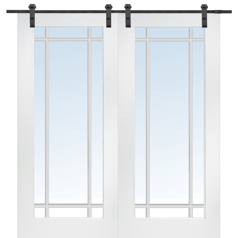 Porte de grange en verre avec quincaillerie d'installation, Noir mat, 72 po x 80 po