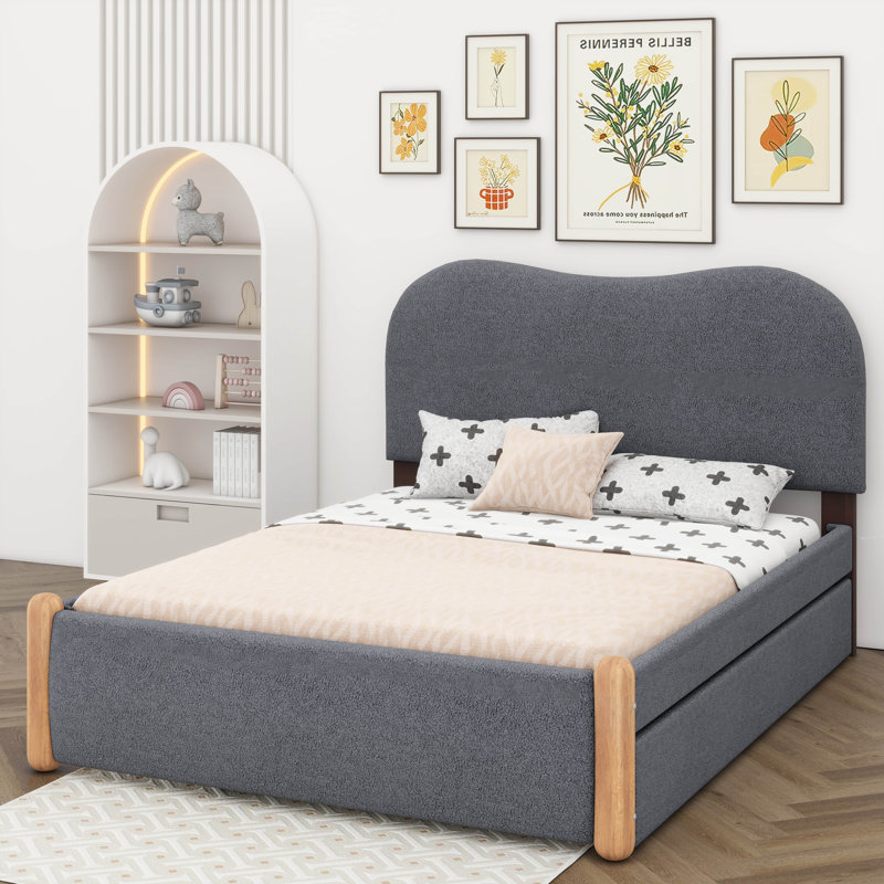 Pieds de lit en bois rembourrés, Gris, Lit double