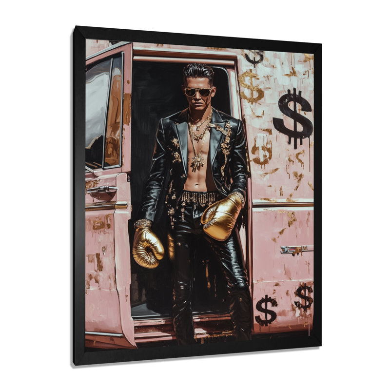 Boxer mâle, art mural «Boss Man», H 20 po x l 12 po, Cadre simple noir