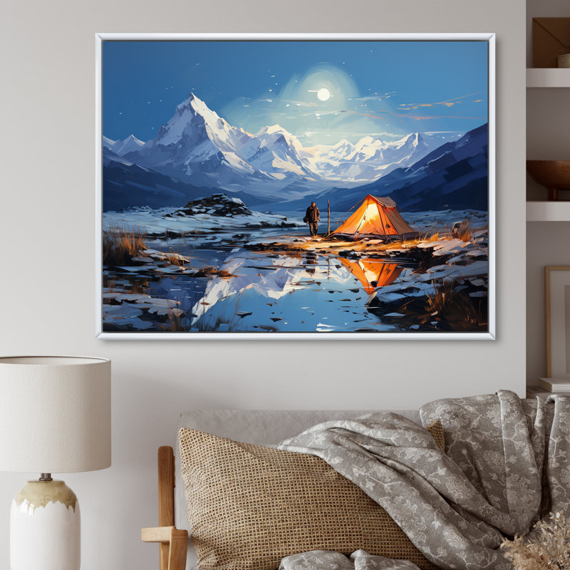 Mountain Mountain Solitude 3 - Art mural de voyage en camping, Cadre flottant blanc, H 16 po x l 32 po x P 1 po