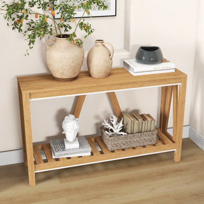 Console, table d'entrée de ferme avec tablette à lattes de rangement, canapé rustique avec anti-basculement pour le salon, couloir, brun