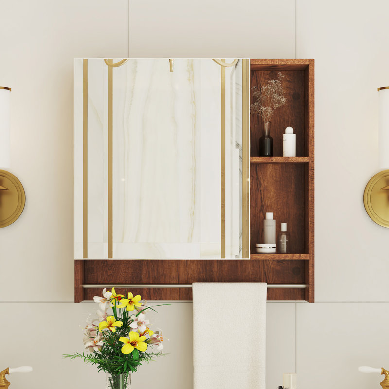Bathroom Mirror Cabinet Wall Mounted, Walnut