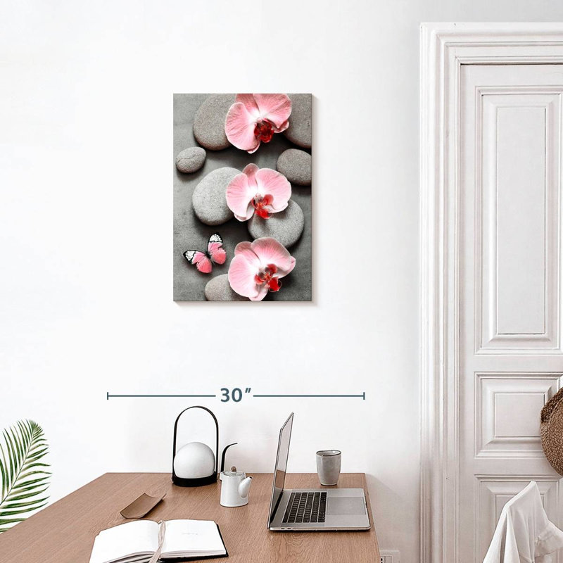 Harnek zen rose orchidées et papillon, H 24 po x l 16 po