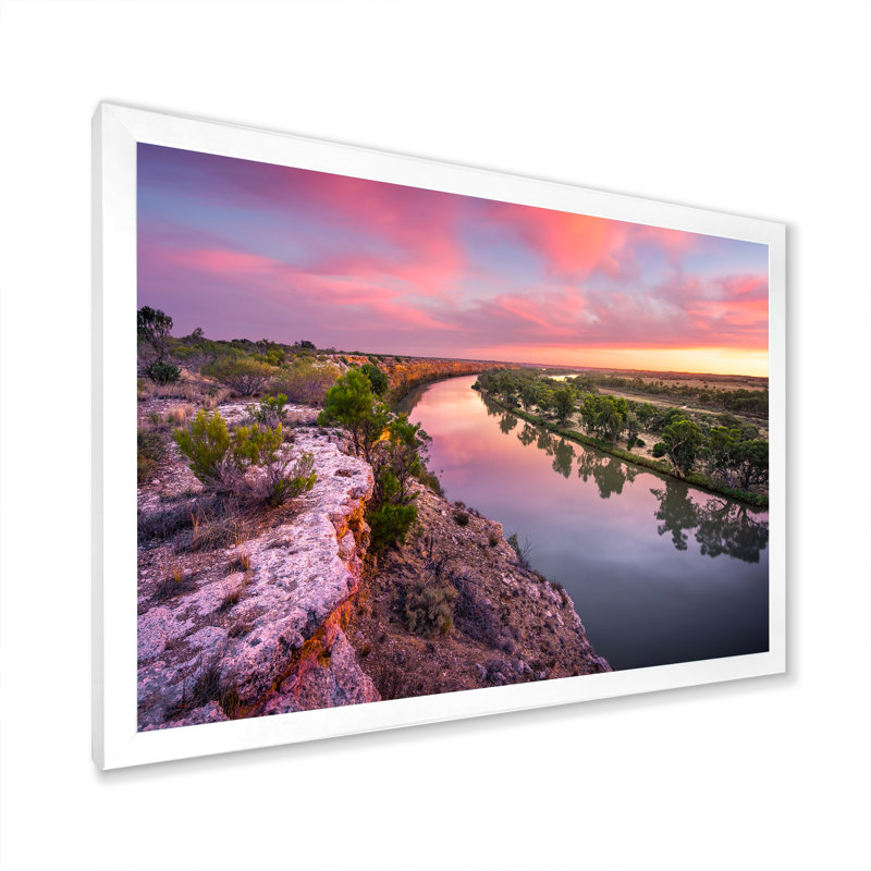 Murray River Sunset Victoria - impression, H 16 po x l 32 po x P 1 po, Cadre photo blanc