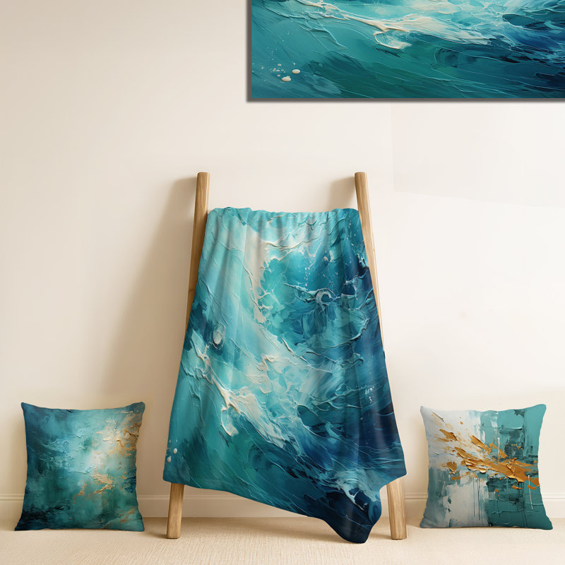 Jeté Teal Oasis I - Abstract Landscape, Blanket only (1 piece)