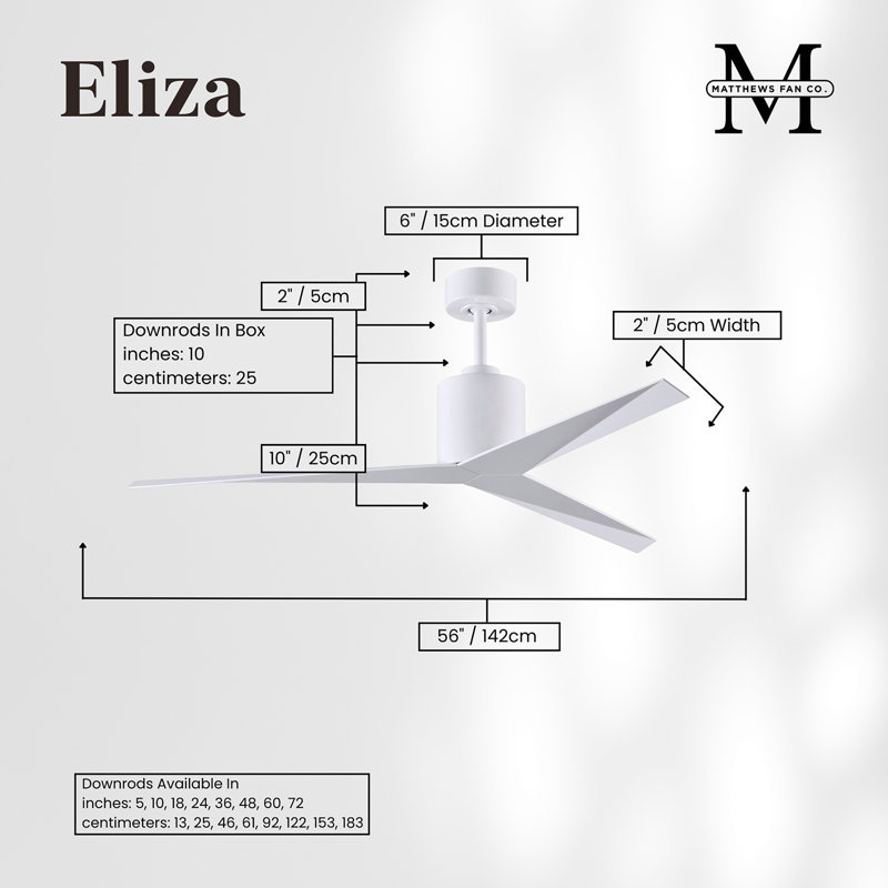 Eliza Outdoor Downrod Ceiling Fan, Gloss White, Gloss White
