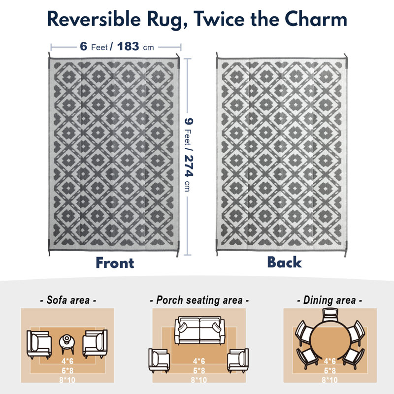 Performance Black Indoor / Outdoor Rug, Rectangle 6' x 9'