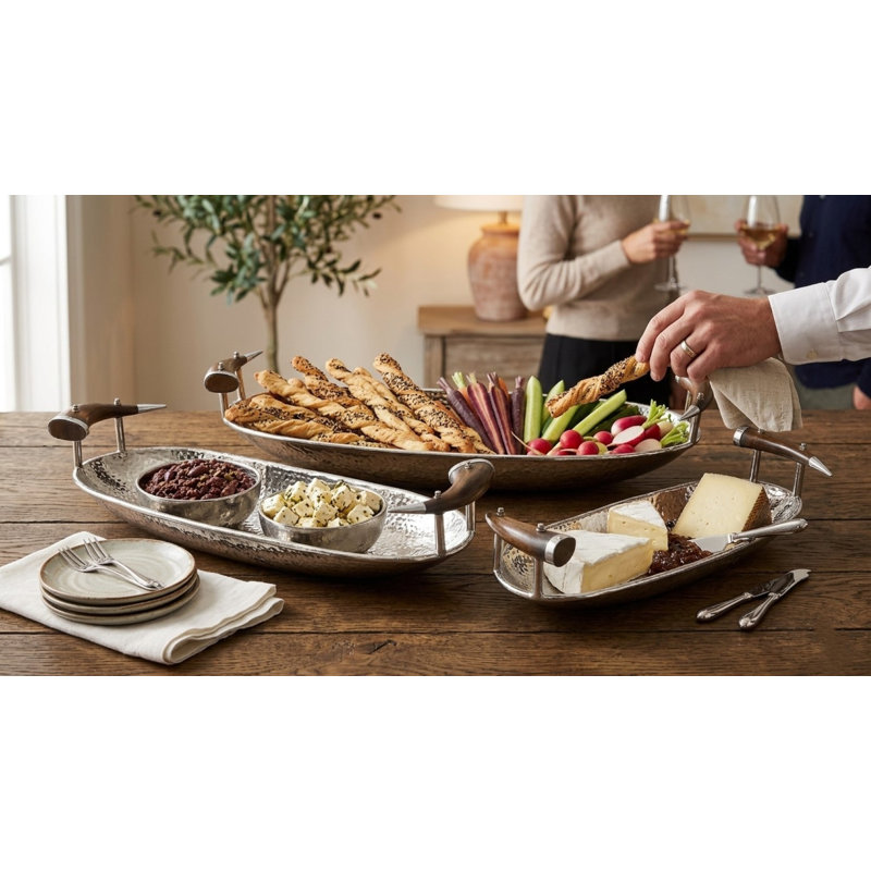 Ensemble de plateaux de service en aluminium 3 pièces