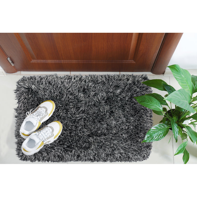 Tapis noir / argent / gris fait à la main Petrey, Rectangle de 2 pi x 3 pi