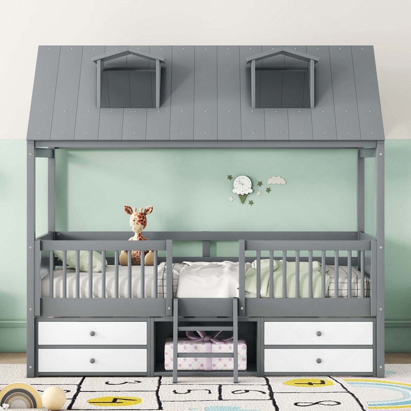 Structure de lit simple en bois, Grey