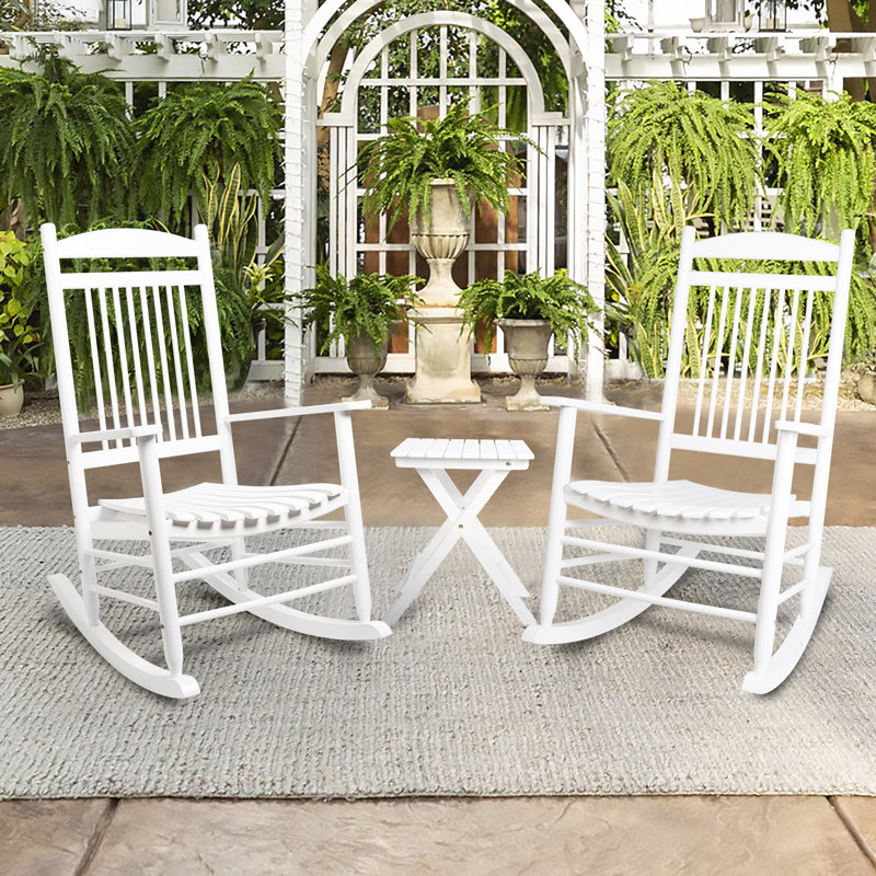 2 chaises en bois massif et 1 table Karlin, Blanc