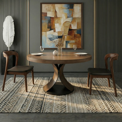 Salle de cuisine Mid-Century ronde en bois massif Yairi pour 2 à 8 personnes (1 table avec 2/4/6 chaises)