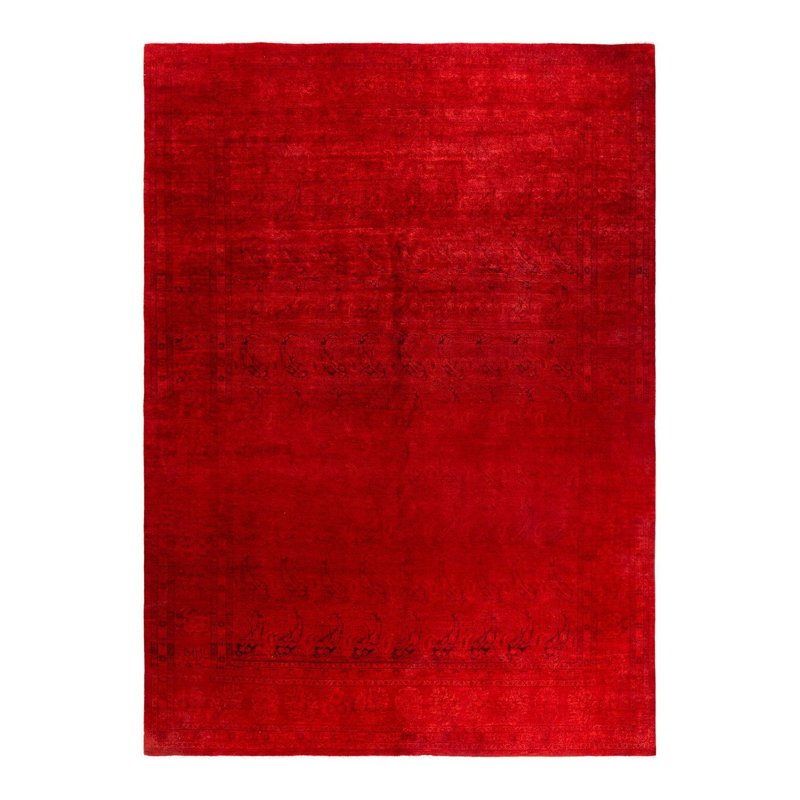 Tapis orange contemporain en laine noué à la main surteint 10 pi 0 po x 13 pi 6 po