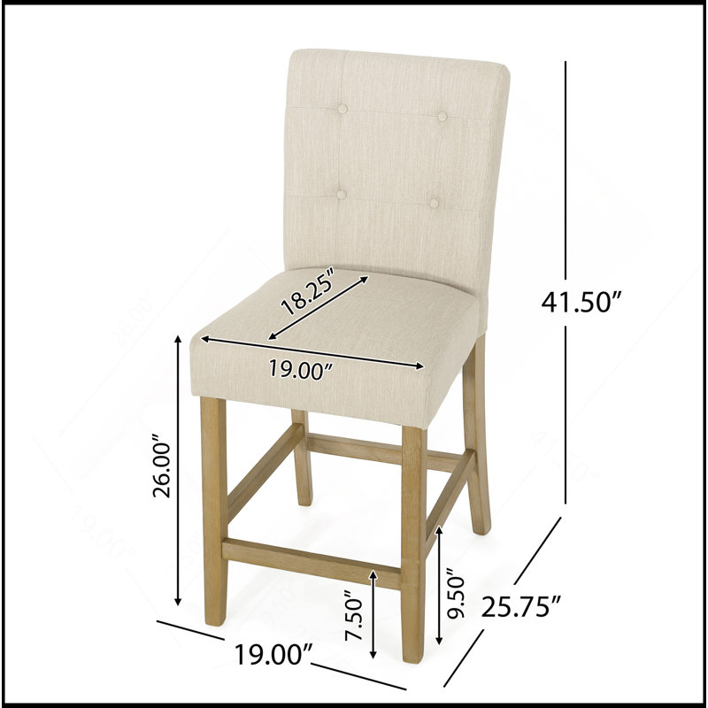 Ensemble de 2 tabourets de comptoir capitonnés contemporains en tissu, 26 po, Brun, Beige