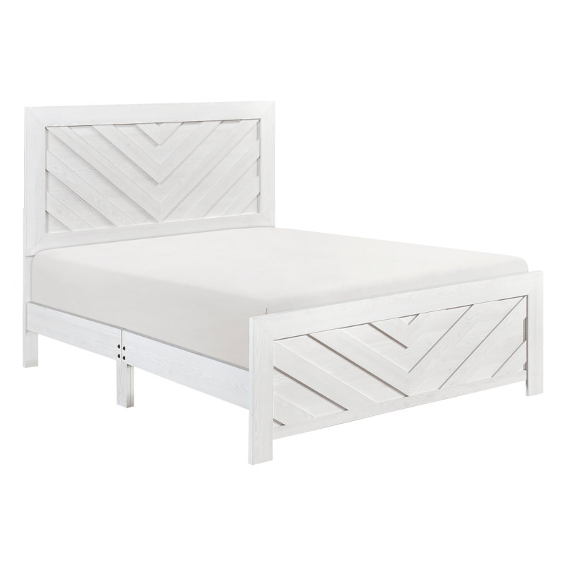 Grand lit à panneaux contemporain de style blanc avec finition en V, assemblage facile et livraison dans une seule boîte