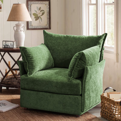 Merchelle 36'' W Oversized Premium Chenille Armchair With Accent Pillow & Removable Cushions
