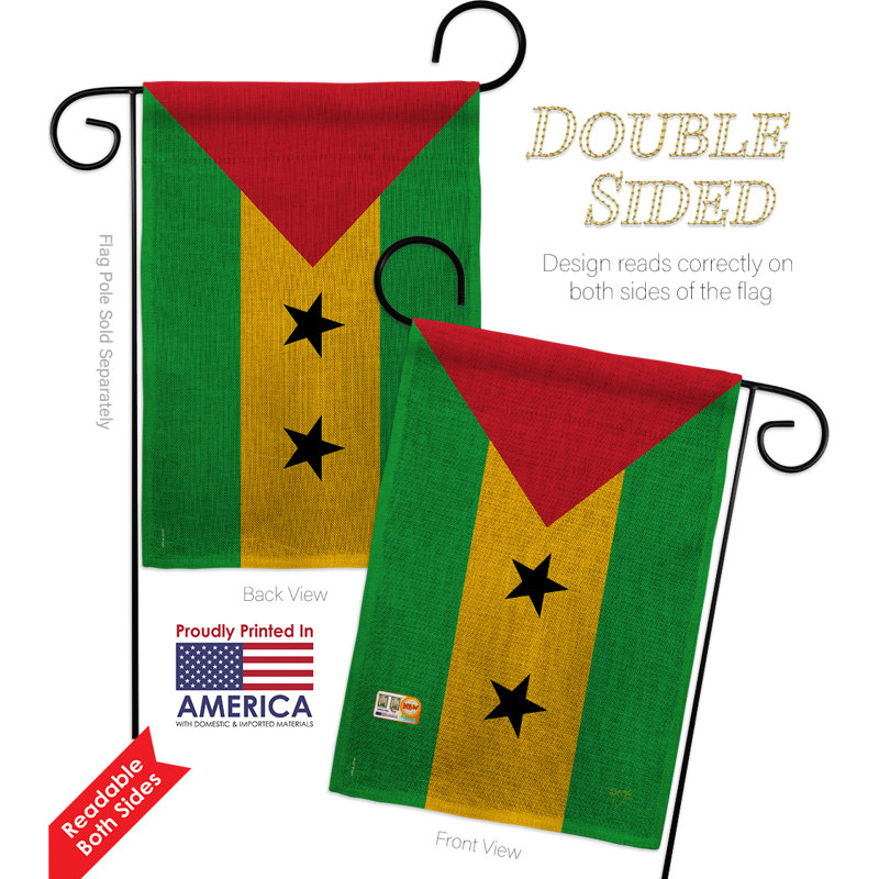 Drapeau de jardin en polyester 18,5 po x 13 po à 2 côtés de style sao Tomé et Principe