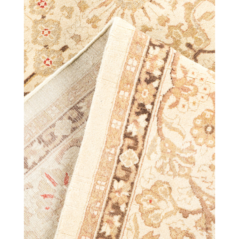 Tapis ivoire / brun noué à la main de conception unique 6 pi 2 po x 9 pi 6 po Keller