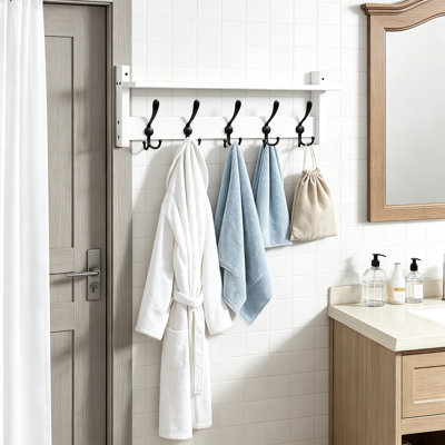 Porte-manteau mural avec tablette et crochets triples robustes, style rustique, pour entrée, salle de bain, chambre ou vestibule. Portemanteau industriel en bois pour chapeaux et vestes.