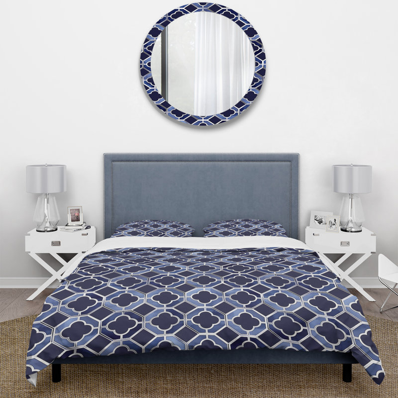 Ensemble de housse de couette bleu blanc Midcentury I - Midcentury, Housse de couette pour grand lit + 2 taies décora