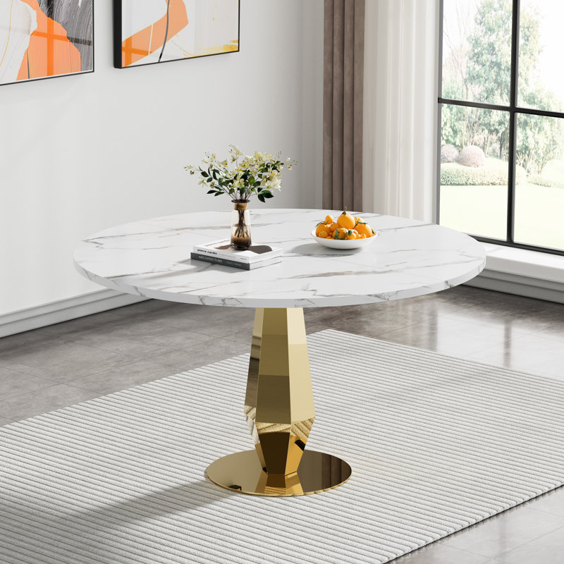 47.2" Dining Table,Modern Round Dining Room Table with Stainless Steel Base, Luxury Round Dining Kicthen Table with 1.18" Thick Tabletop for Dining Room