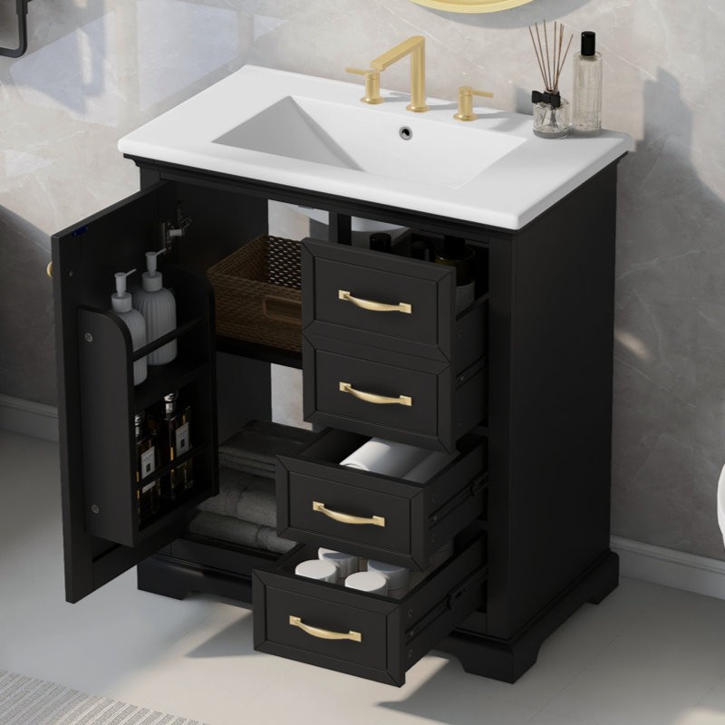 Meuble-lavabo avec lavabo, armoire de salle de bain avec tiroirs, structure solide et panneau de fibres à densité moyenne