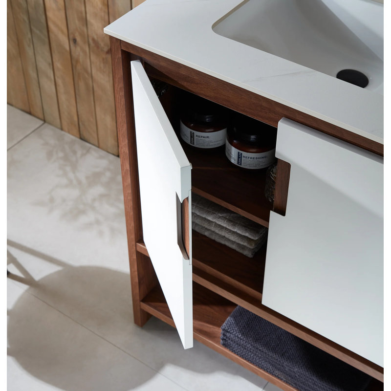 Lyon 30" W Single Vanity, Beige/Walnut, White