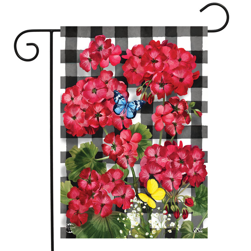 Drapeau de jardin à carreaux géraniums